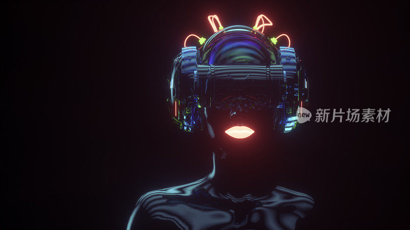 Female cyborg with VR headset